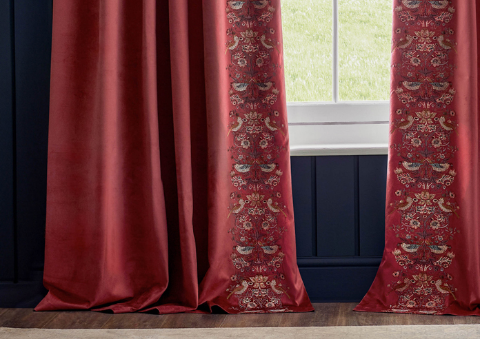 Strawberry Thief Embroidery Pencil Pleat, Berry - Ready Made Curtains - Image 6